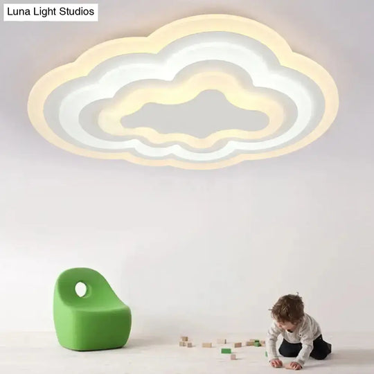 Child Bedroom Led Cartoon Cloud Flush Ceiling Light In Warm/White Acrylic Flushmount Lighting