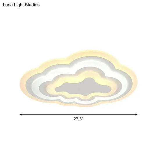 Child Bedroom Led Cartoon Cloud Flush Ceiling Light In Warm/White Acrylic Flushmount Lighting