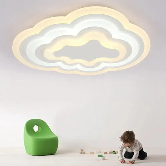 Child Bedroom Led Cartoon Cloud Flush Ceiling Light In Warm/White Acrylic Flushmount Lighting