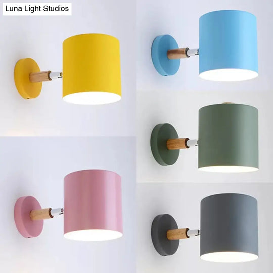 Child Bedroom Rotatable Cylinder Wall Light - Macaron Style Metal Lamp