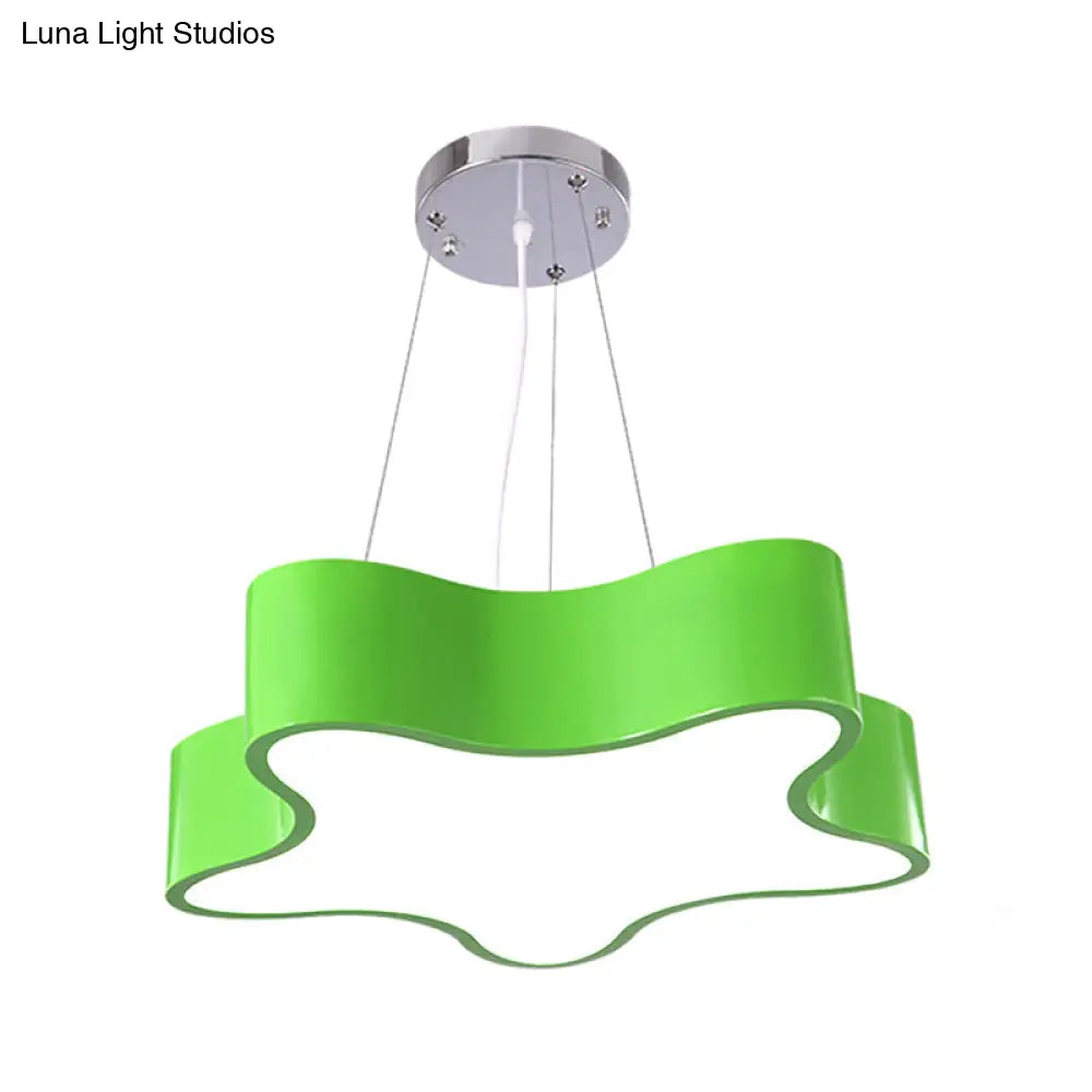 Child Care Centre Led Hanging Light Kids Red/Green/Yellow Finish Drop Pendant With Star Acrylic