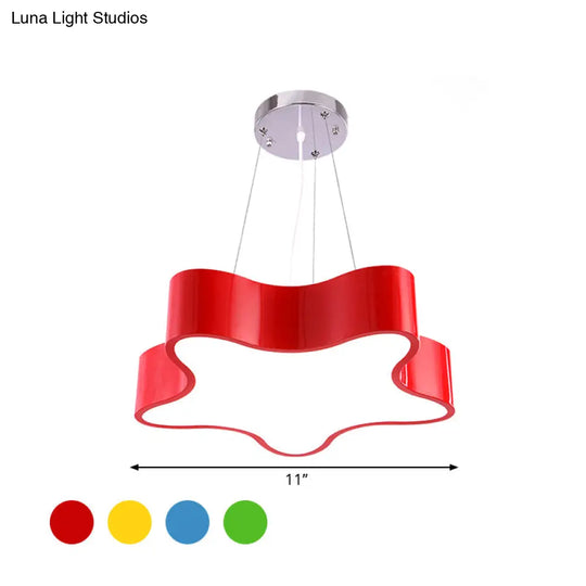 Child Care Centre Led Hanging Light Kids Red/Green/Yellow Finish Drop Pendant With Star Acrylic