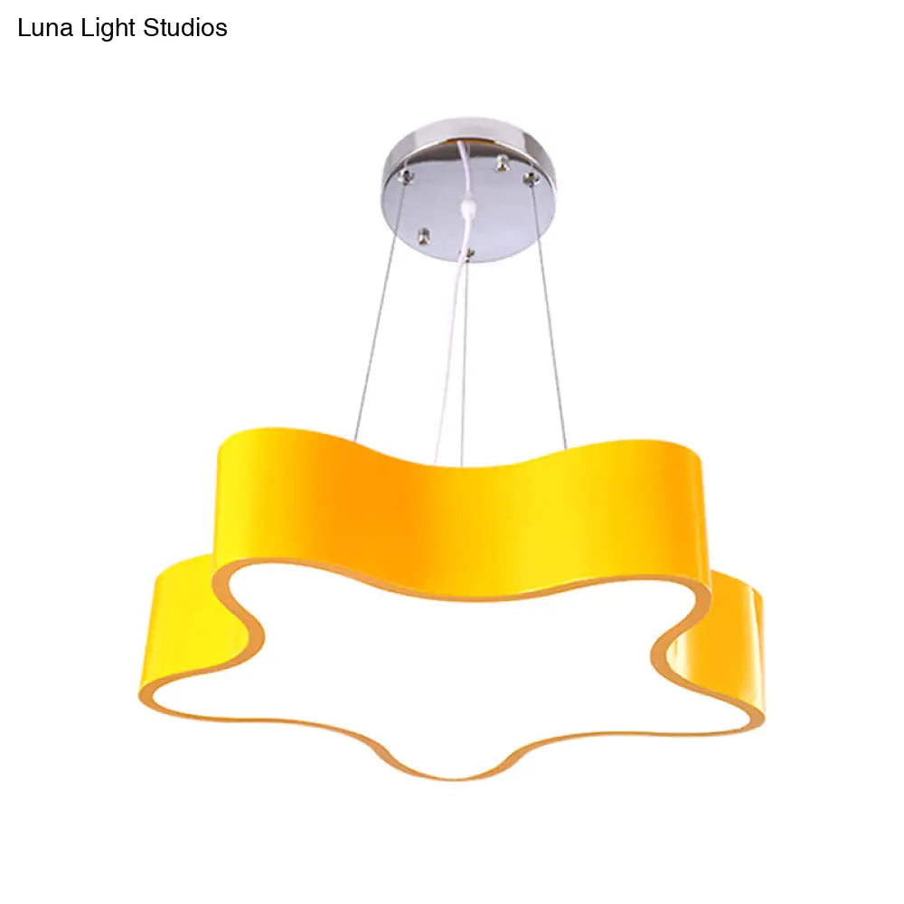 Child Care Centre Led Hanging Light Kids Red/Green/Yellow Finish Drop Pendant With Star Acrylic