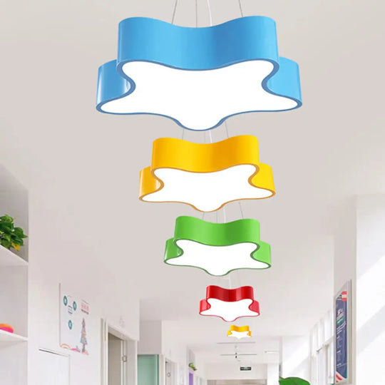 Child Care Centre Led Hanging Light Kids Red/Green/Yellow Finish Drop Pendant With Star Acrylic