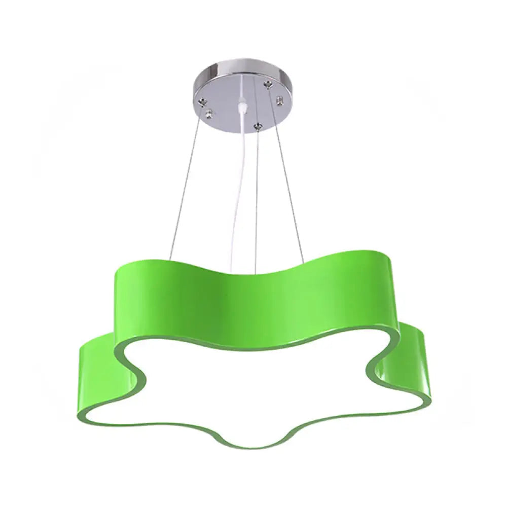 Child Care Centre Led Hanging Light Kids Red/Green/Yellow Finish Drop Pendant With Star Acrylic