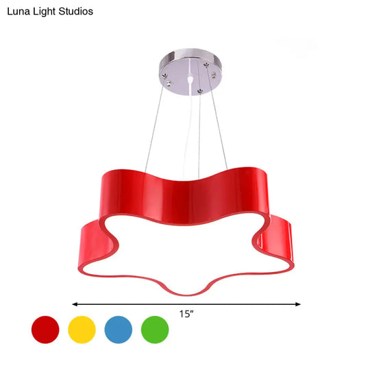 Child Care Centre Led Hanging Light Kids Red/Green/Yellow Finish Drop Pendant With Star Acrylic