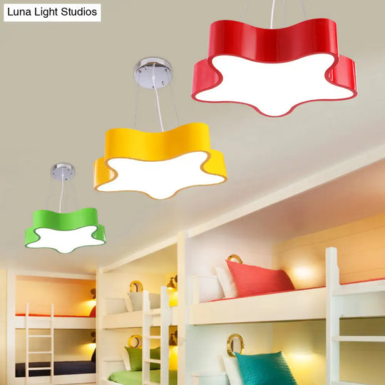 Child Care Centre Led Hanging Light Kids Red/Green/Yellow Finish Drop Pendant With Star Acrylic