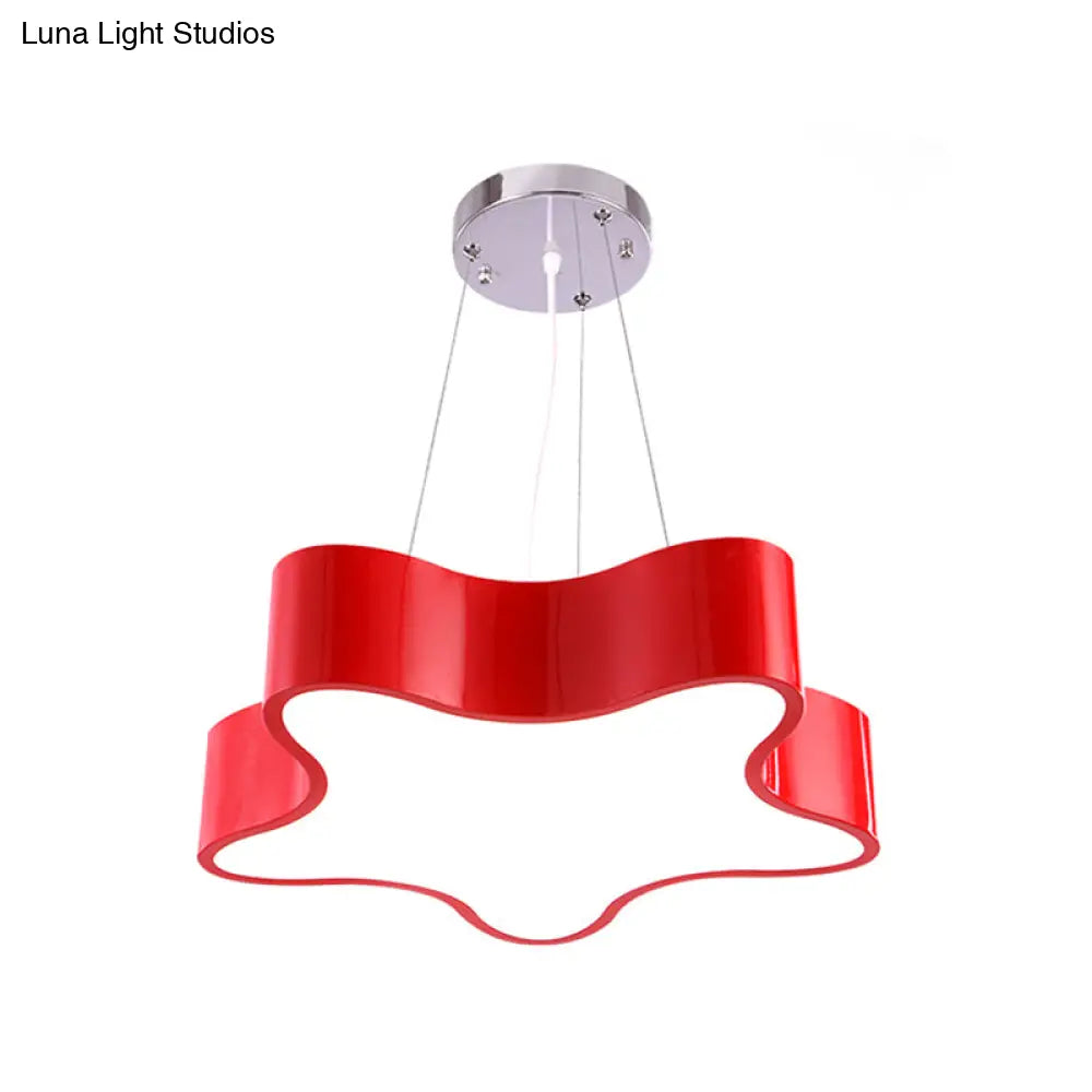 Child Care Centre Led Hanging Light Kids Red/Green/Yellow Finish Drop Pendant With Star Acrylic