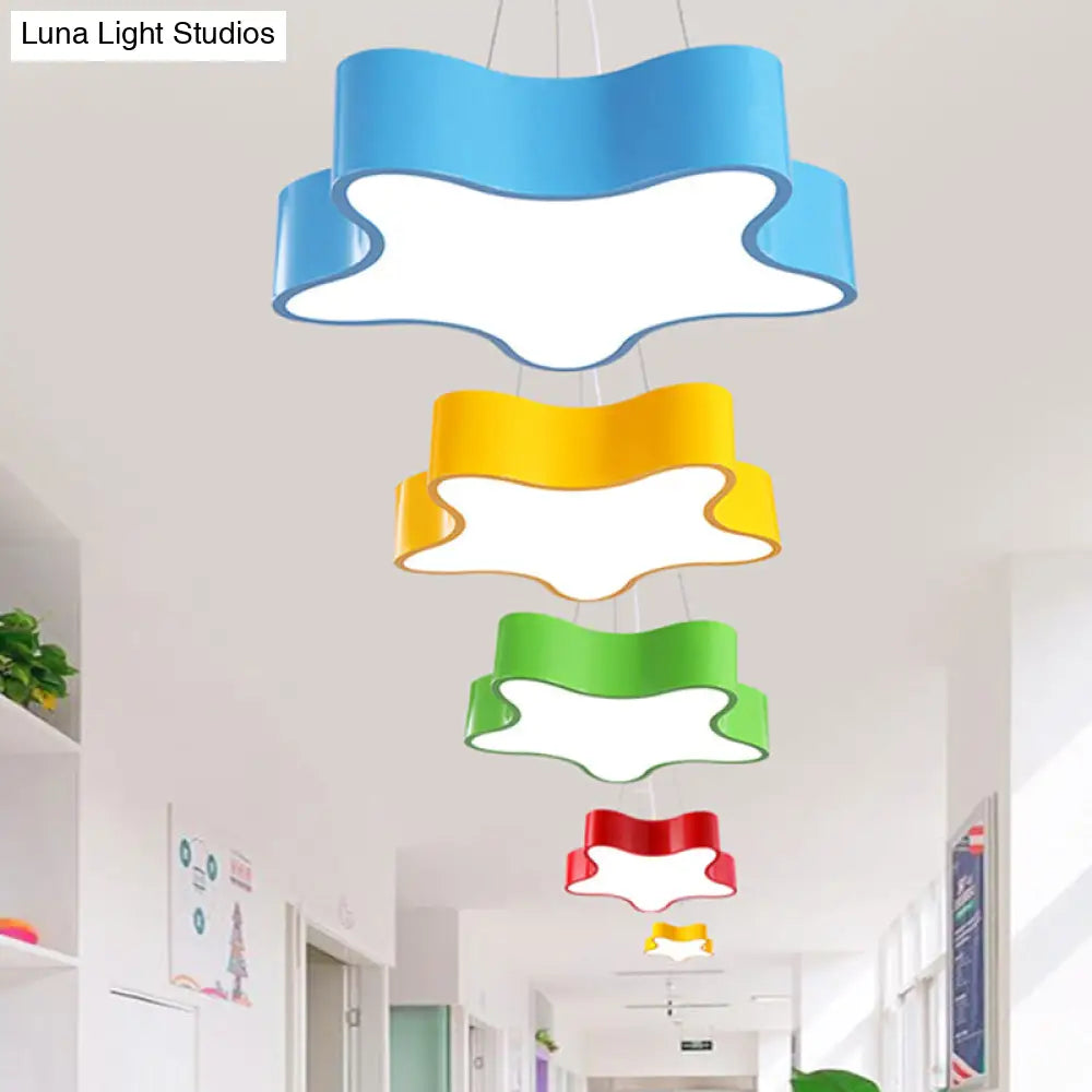 Child Care Centre Led Hanging Light Kids Red/Green/Yellow Finish Drop Pendant With Star Acrylic