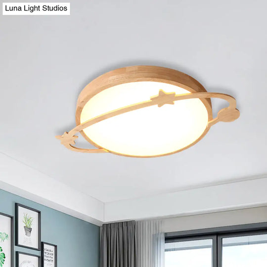 Child - Friendly Led Wood Planet Ceiling Light For Bedroom With Acrylic Shade