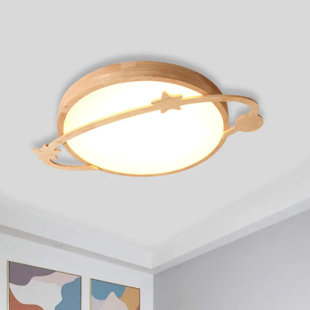 Child - Friendly Led Wood Planet Ceiling Light For Bedroom With Acrylic Shade