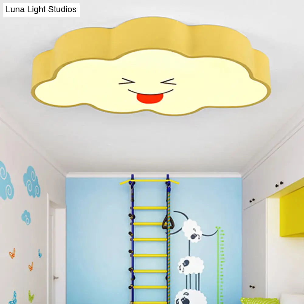 Child-Friendly Yellow Cloud Flush Mount Ceiling Lamp For Kindergarten