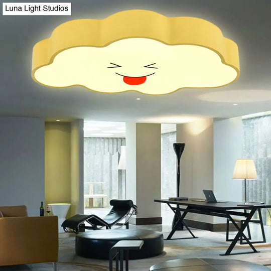 Child-Friendly Yellow Cloud Flush Mount Ceiling Lamp For Kindergarten / White