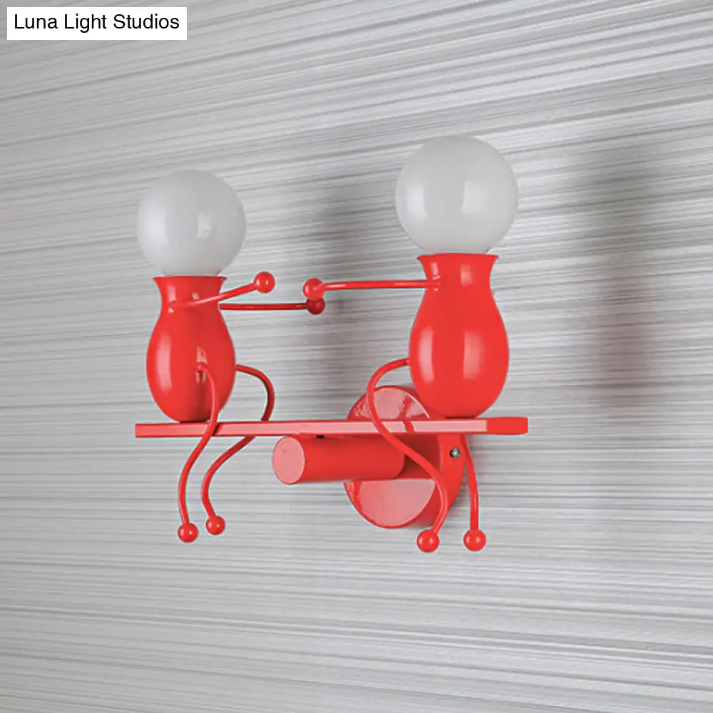 Child-Like 2-Head Wall Mount Lamp For Kids Black/White/Red Metal Light Fixture With Seesaw Arm