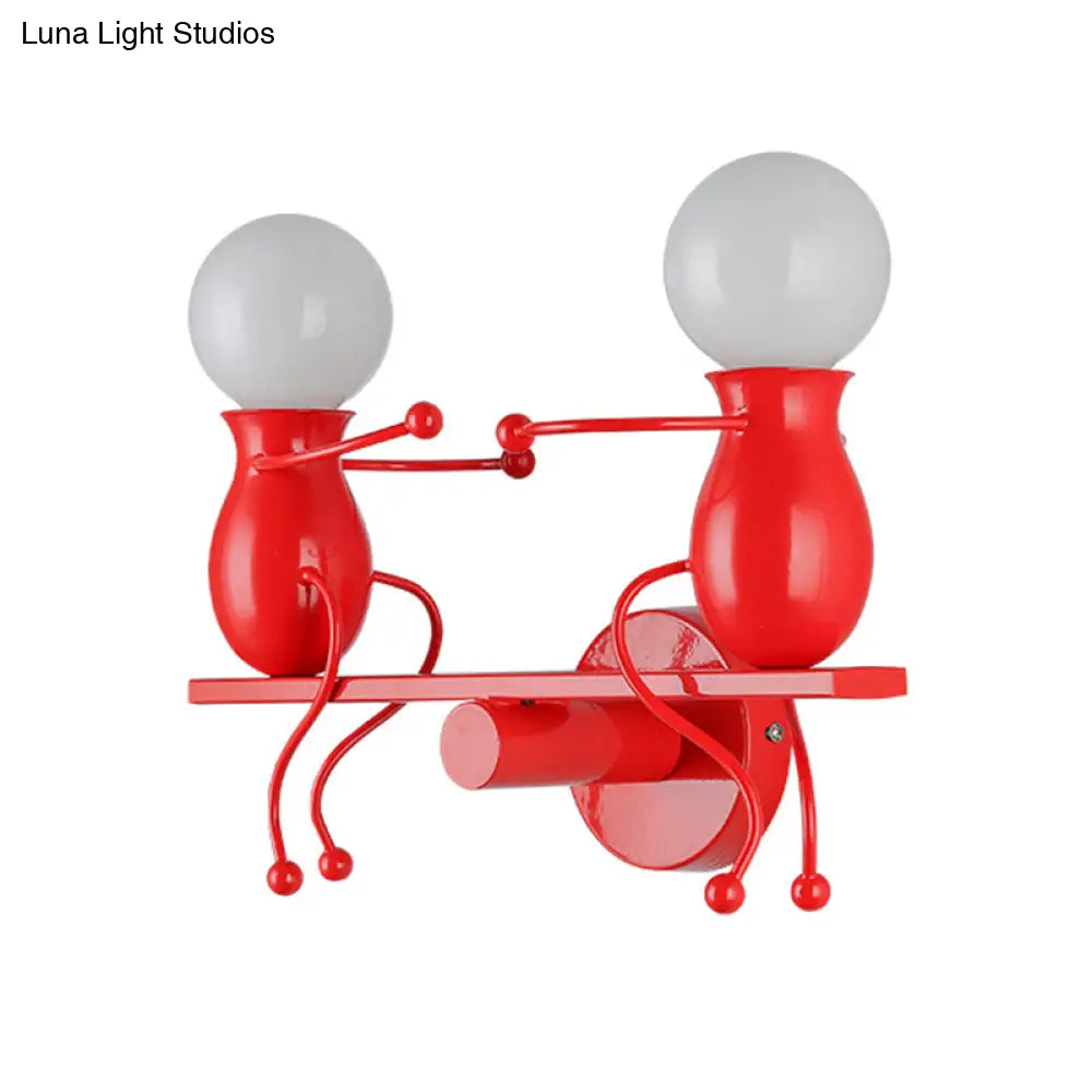 Child-Like 2-Head Wall Mount Lamp For Kids Black/White/Red Metal Light Fixture With Seesaw Arm