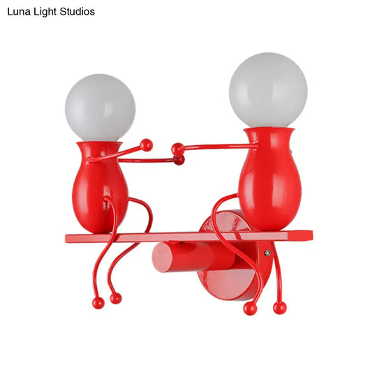 Child-Like 2-Head Wall Mount Lamp For Kids Black/White/Red Metal Light Fixture With Seesaw Arm