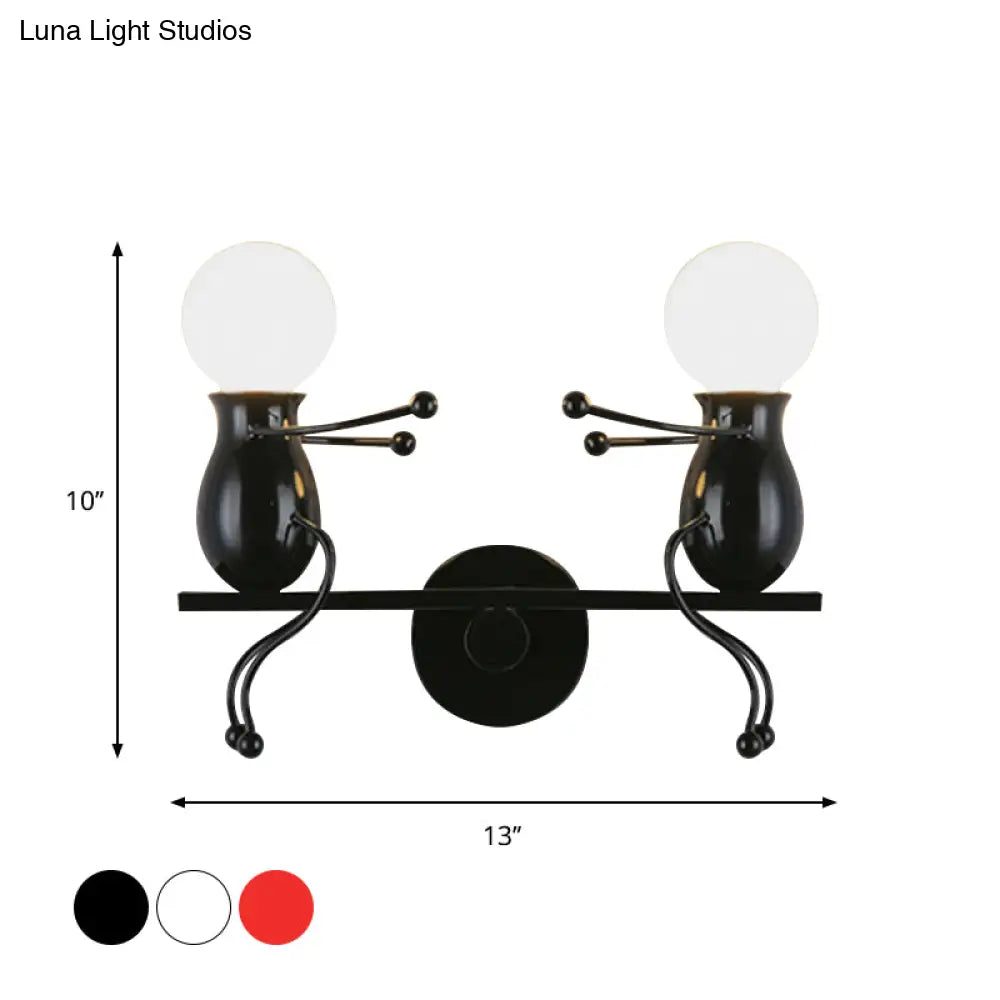 Child-Like 2-Head Wall Mount Lamp For Kids Black/White/Red Metal Light Fixture With Seesaw Arm