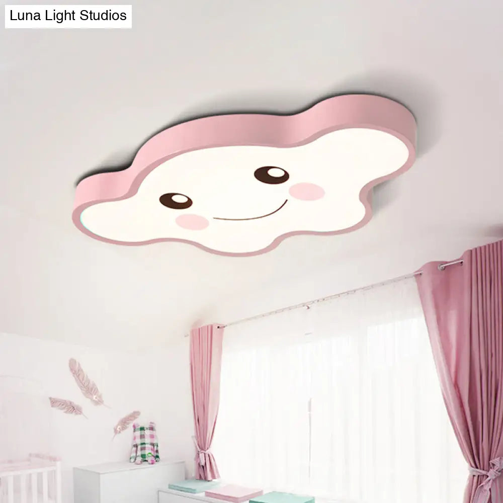Children’s Led Ceiling Light For Kids Bedroom - Cartoon Smile/Dog Design White/Pink/Blue Flush