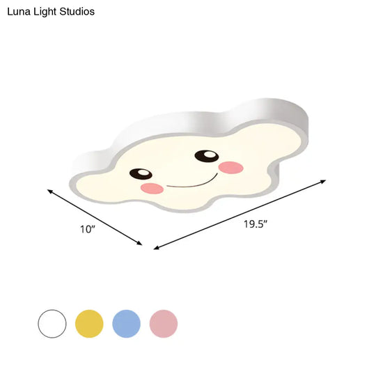 Children’s Led Ceiling Light For Kids Bedroom - Cartoon Smile/Dog Design White/Pink/Blue Flush