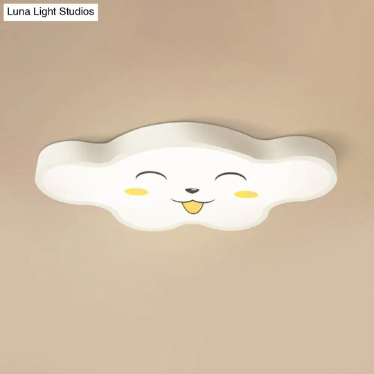 Childrens Led Ceiling Light For Kids Bedroom - Cartoon Smile/Dog Design White/Pink/Blue Flush Mount