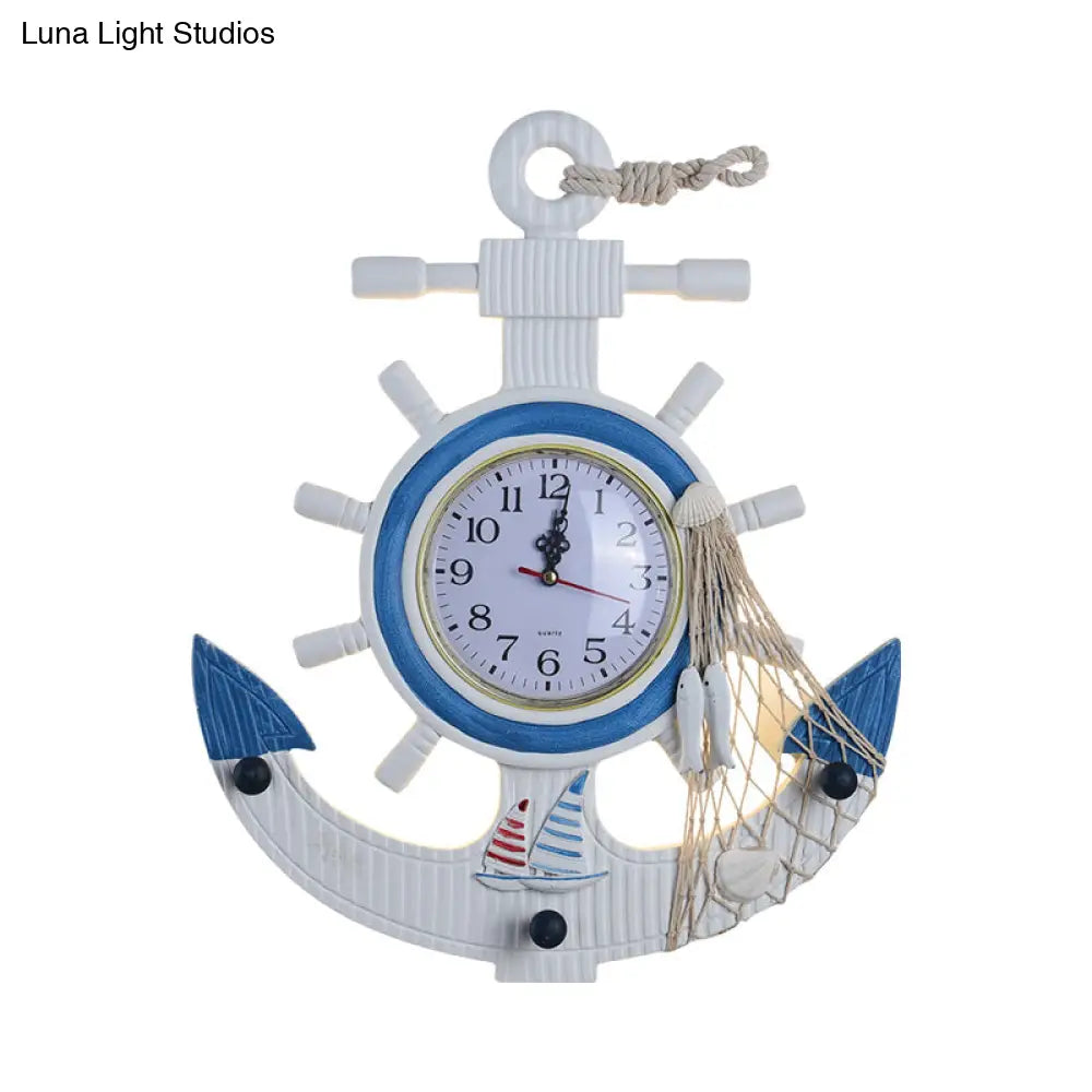 Children Style Metal Anchor Wall Sconce With Clock Design And Led Warm/White Light