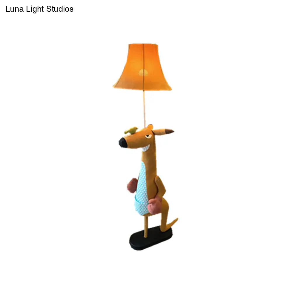 Childrens Angry Kangaroo Floor Lamp In Brown - Light Fabric Single Stand With Shade