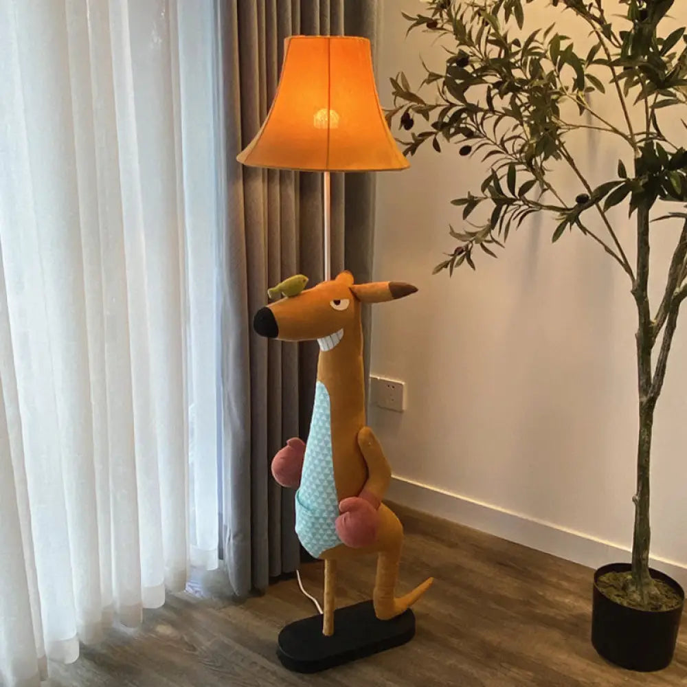 Childrens Angry Kangaroo Floor Lamp In Brown - Light Fabric Single Stand With Shade