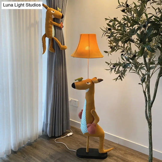 Childrens Angry Kangaroo Floor Lamp In Brown - Light Fabric Single Stand With Shade