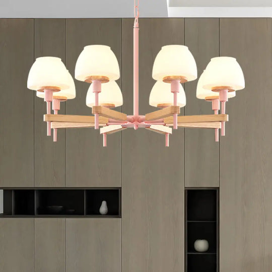 Childrens Bedroom Hanging Lamp: Metal & Glass Chandelier With 6 Lights Pink