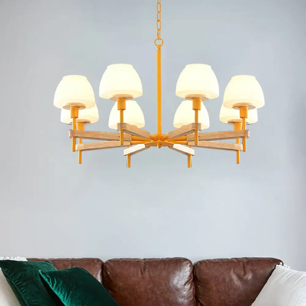 Childrens Bedroom Hanging Lamp: Metal & Glass Chandelier With 6 Lights Yellow