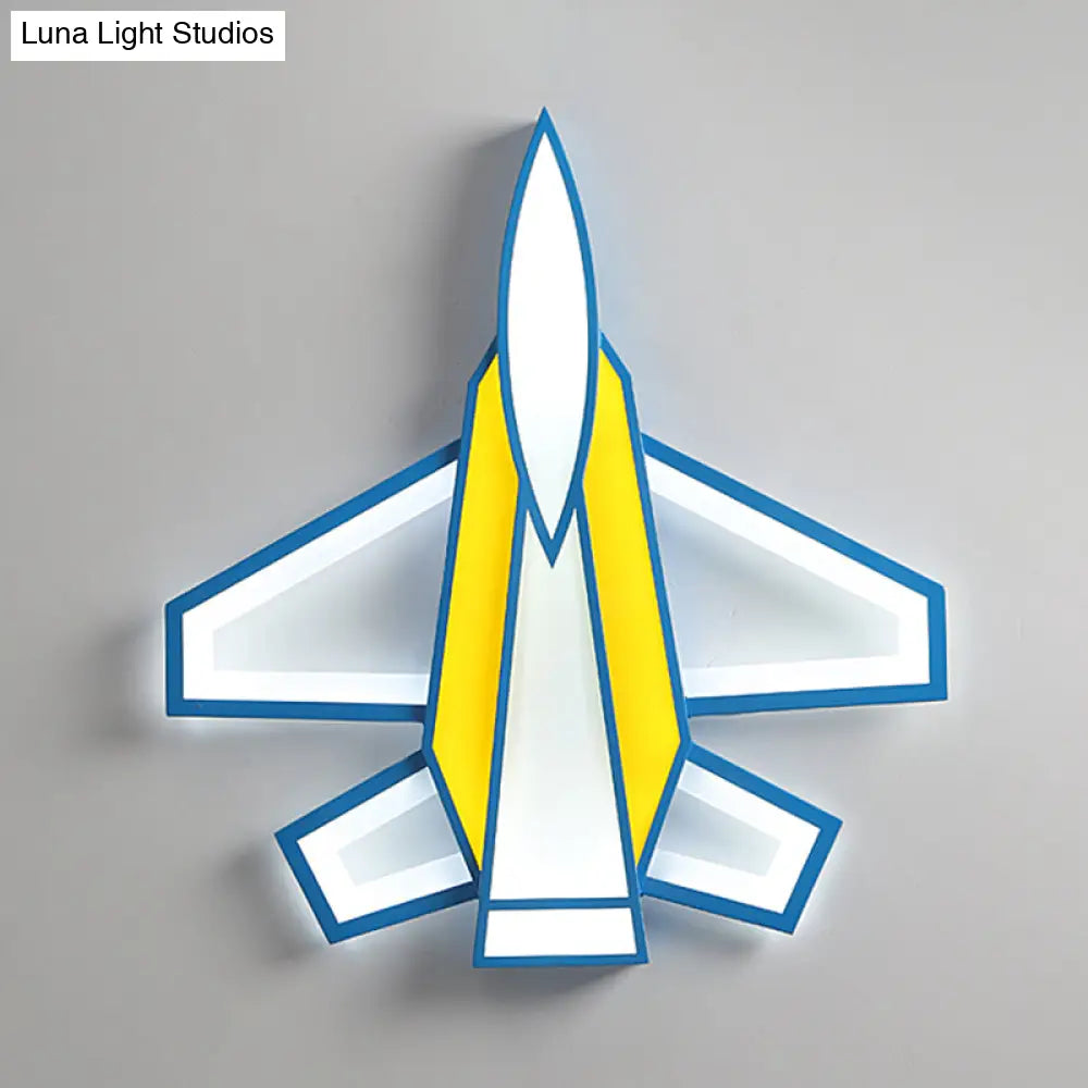 Childrens Blue And Yellow Led Jet Plane Acrylic Ceiling Flush Mount Light For Bedroom