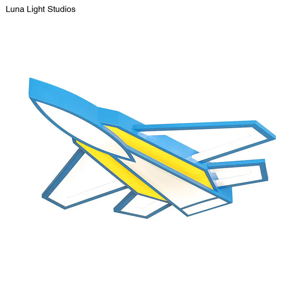 Childrens Blue And Yellow Led Jet Plane Acrylic Ceiling Flush Mount Light For Bedroom