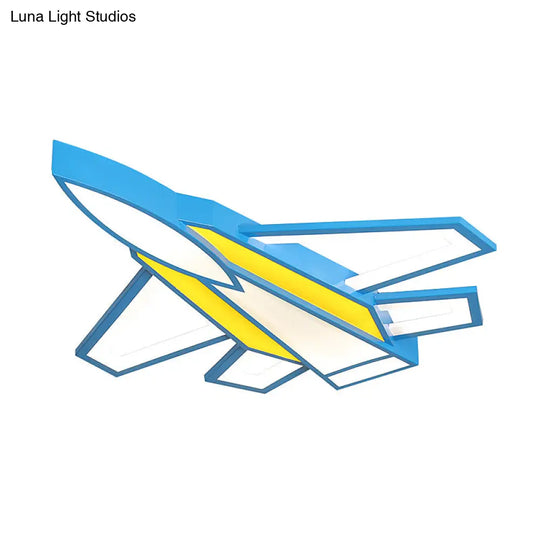 Childrens Blue And Yellow Led Jet Plane Acrylic Ceiling Flush Mount Light For Bedroom