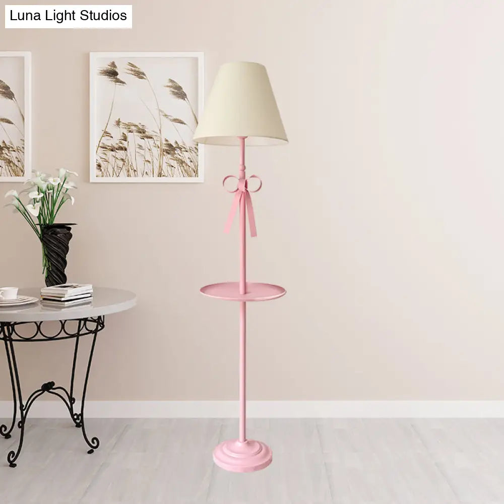 Childrens Disc Reading Floor Lamp In Pink/Blue With Cone Fabric Shade