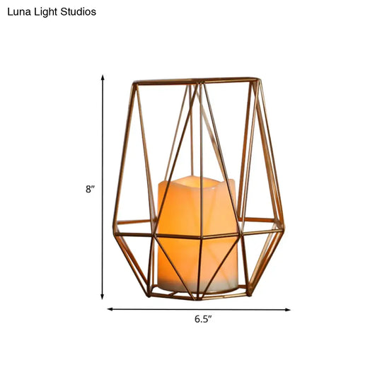 Childrens Gold Diamond/Triangle/Hexagon Battery-Powered Led Night Lamp With Iron Cage And Inner