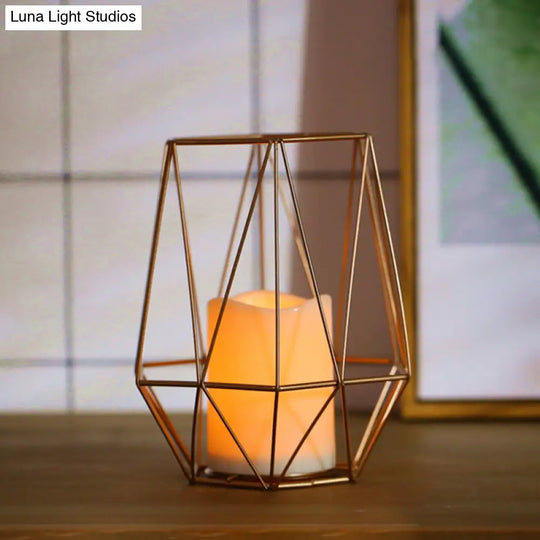 Childrens Gold Diamond/Triangle/Hexagon Battery-Powered Led Night Lamp With Iron Cage And Inner