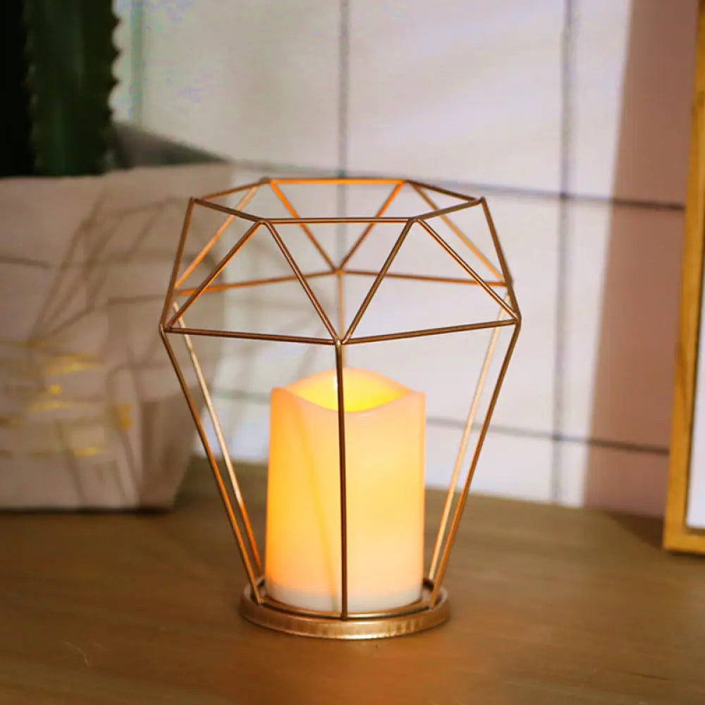 Childrens Gold Diamond/Triangle/Hexagon Battery-Powered Led Night Lamp With Iron Cage And Inner