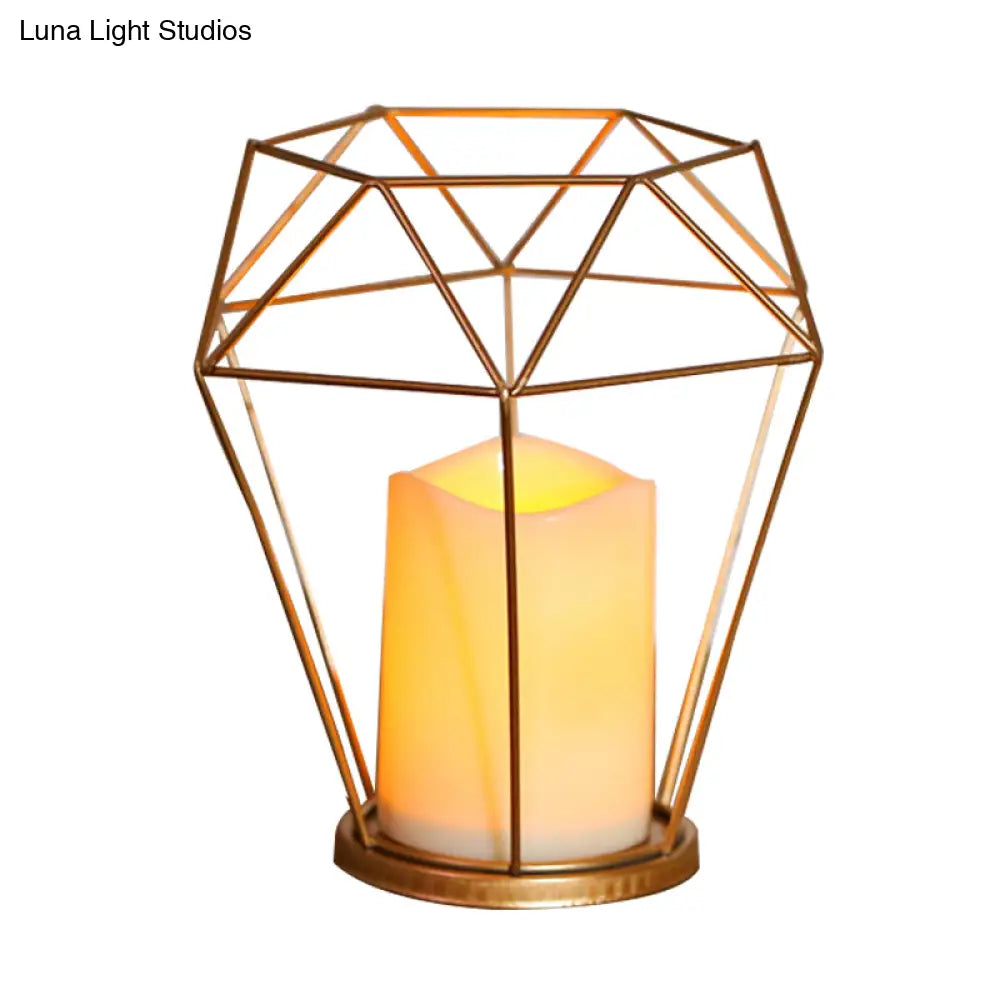 Childrens Gold Diamond/Triangle/Hexagon Battery-Powered Led Night Lamp With Iron Cage And Inner