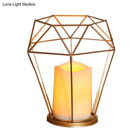 Childrens Gold Diamond/Triangle/Hexagon Battery-Powered Led Night Lamp With Iron Cage And Inner