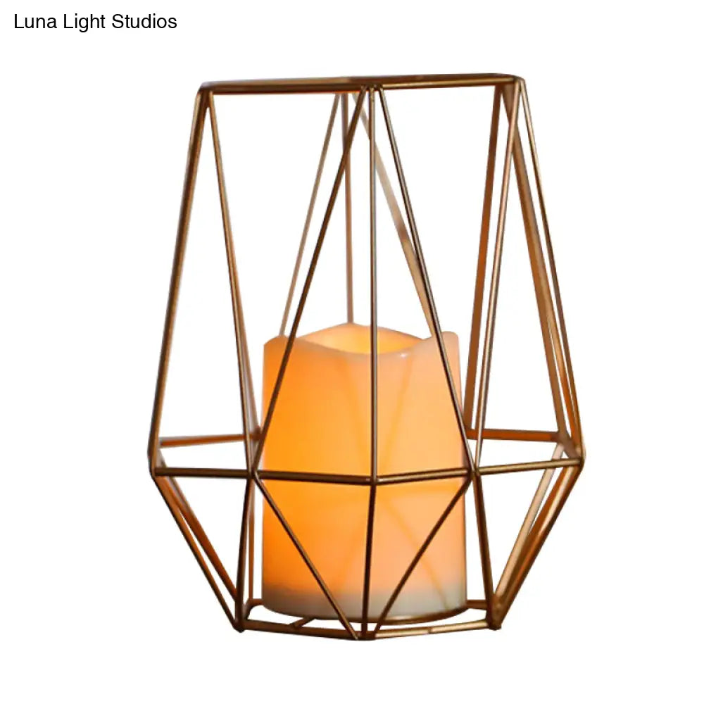 Childrens Gold Diamond/Triangle/Hexagon Battery-Powered Led Night Lamp With Iron Cage And Inner