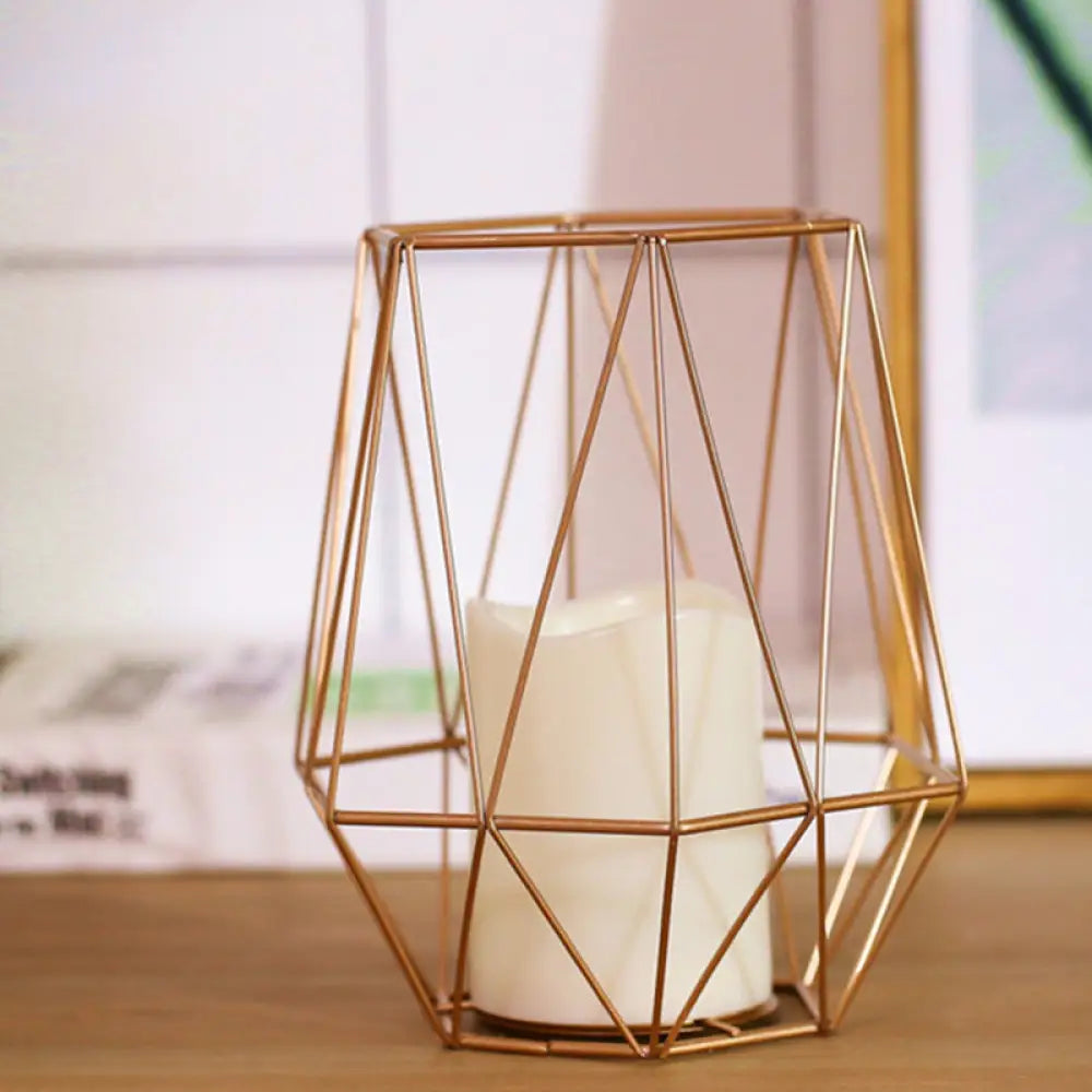 Childrens Gold Diamond/Triangle/Hexagon Battery-Powered Led Night Lamp With Iron Cage And Inner