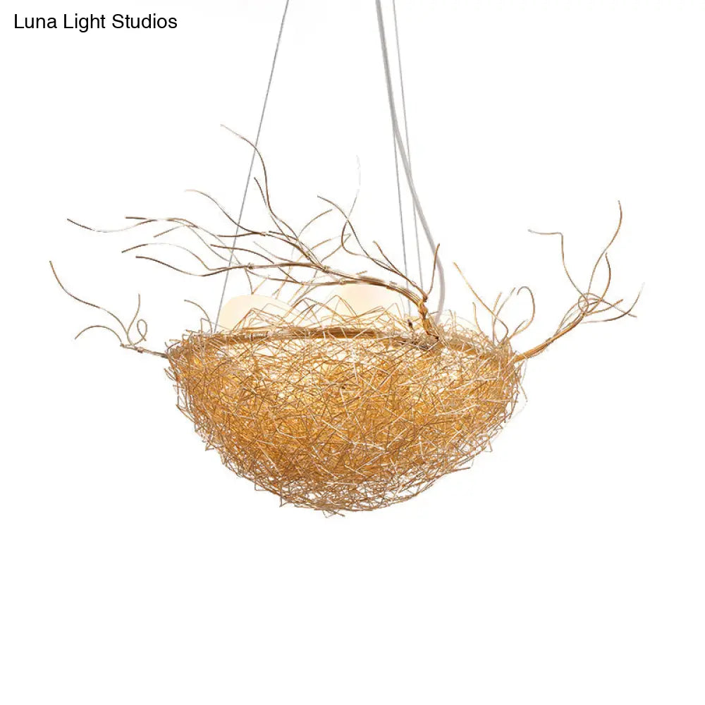 Childrens Gold Pendant Light Chandelier With Bird Nest & Egg For Balcony Or Hallway