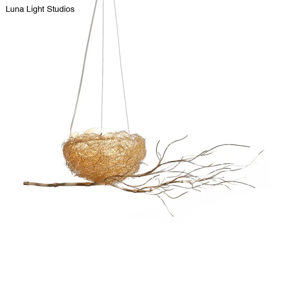 Childrens Gold Pendant Light Chandelier With Bird Nest & Egg For Balcony Or Hallway