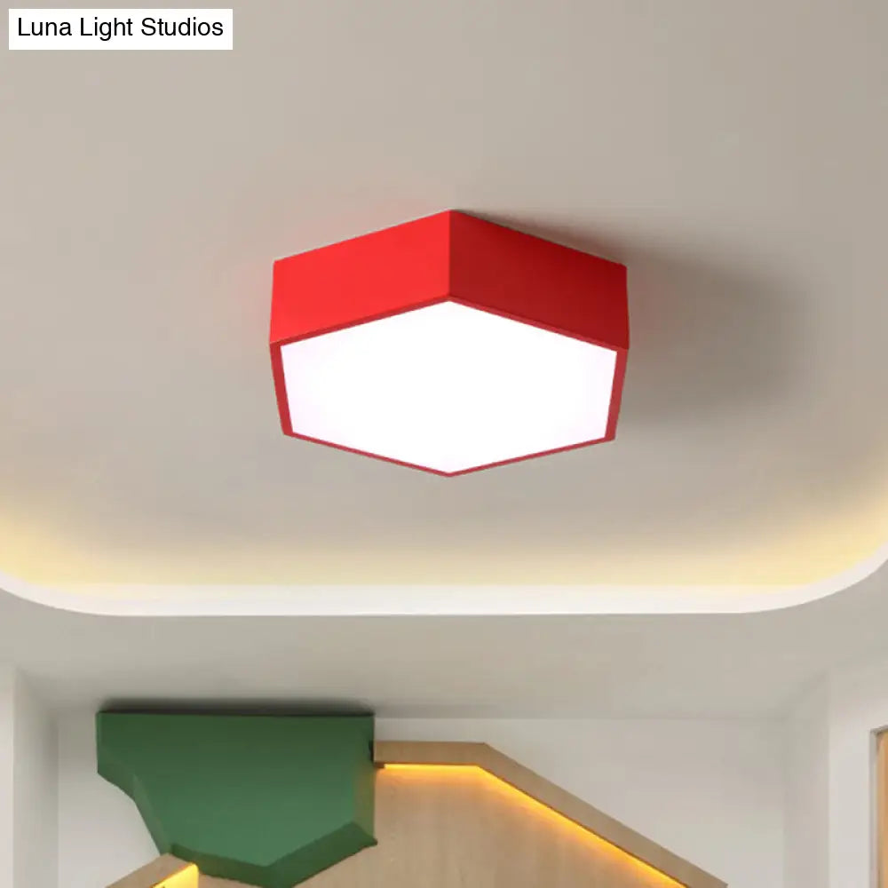 Children’s Hexagon Led Flush Ceiling Light In Macaroon Acrylic: Red/Yellow/Green Mount Lighting