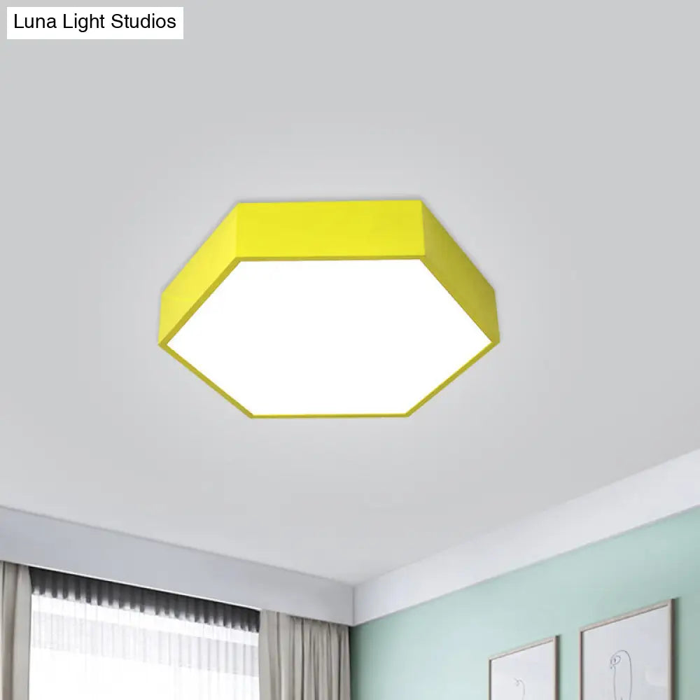 Children’s Hexagon Led Flush Ceiling Light In Macaroon Acrylic: Red/Yellow/Green Mount Lighting