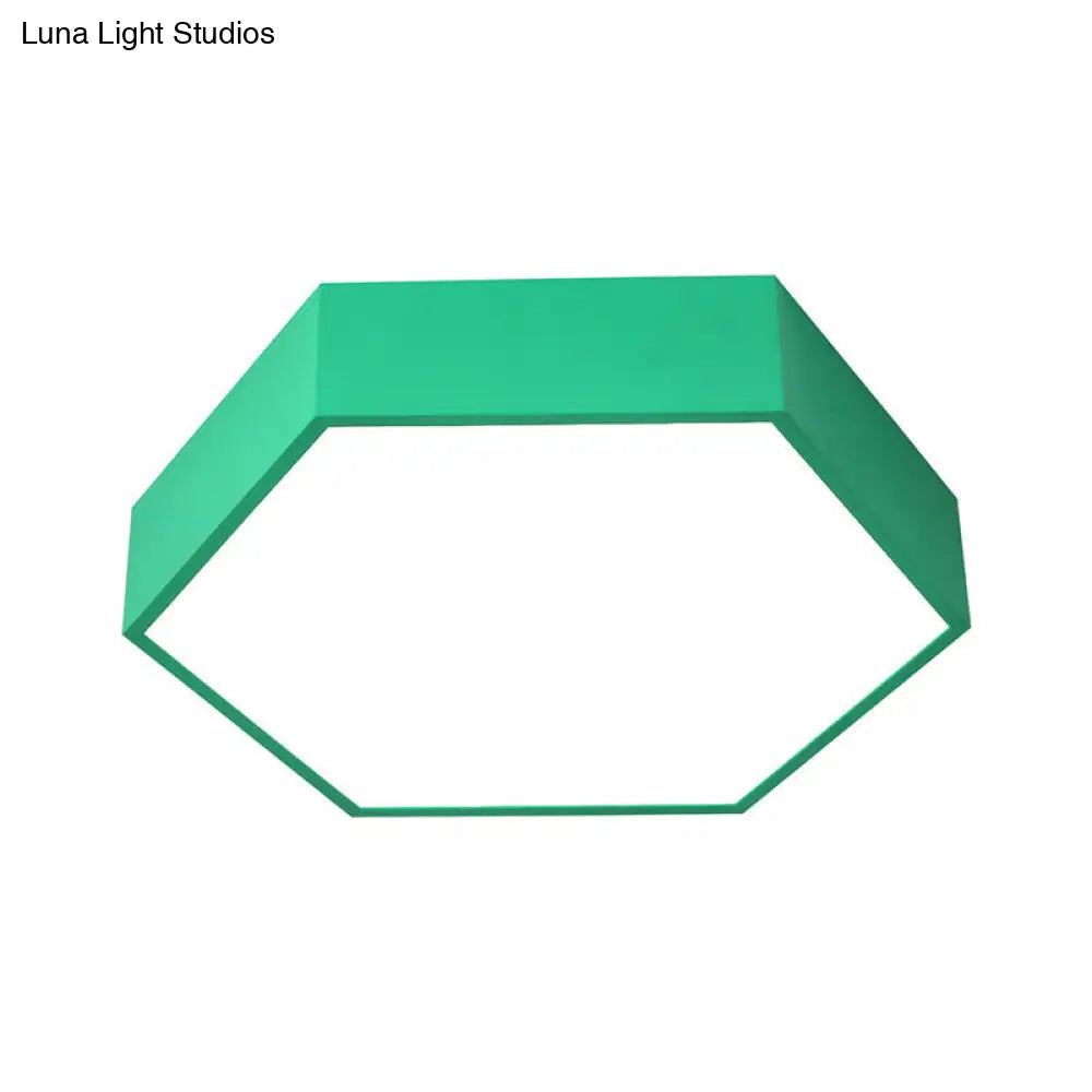 Childrens Hexagon Led Flush Ceiling Light In Macaroon Acrylic: Red/Yellow/Green Mount Lighting