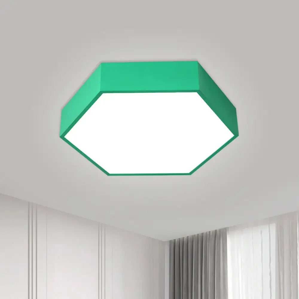 Children’s Hexagon Led Flush Ceiling Light In Macaroon Acrylic: Red/Yellow/Green Mount Lighting