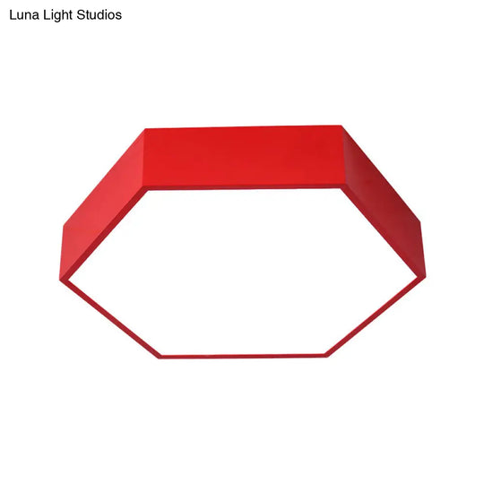 Children’s Hexagon Led Flush Ceiling Light In Macaroon Acrylic: Red/Yellow/Green Mount Lighting