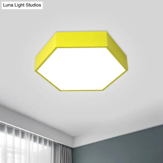 Childrens Hexagon Led Flush Ceiling Light In Macaroon Acrylic: Red/Yellow/Green Mount Lighting