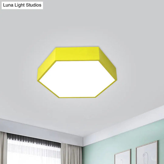 Childrens Hexagon Led Flush Ceiling Light In Macaroon Acrylic: Red/Yellow/Green Mount Lighting